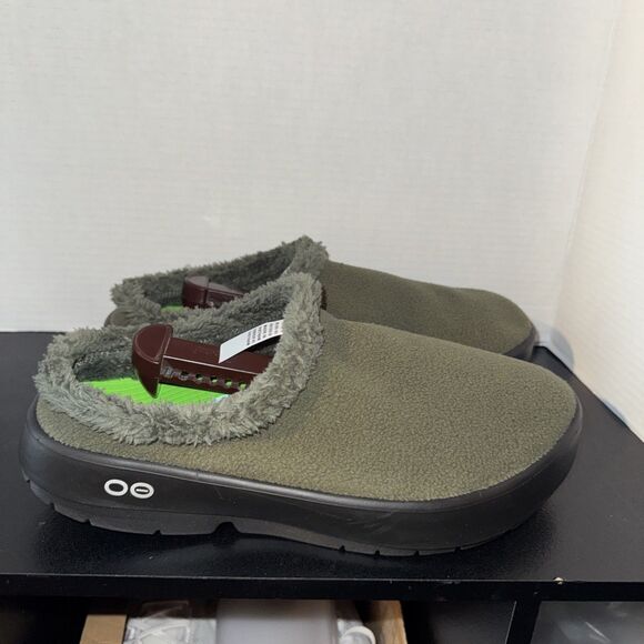 Oofos Oocoozie Mule Mens Size 12.5 Green/Moss Sherpa Comfort Recovery Slip On main image 4